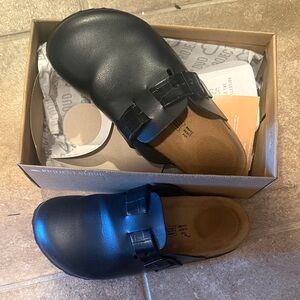 Black Leather Mules by Project Cloud